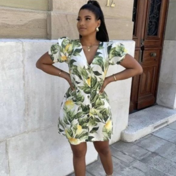 lemon print dress h\u0026m - peaceloveeffey 